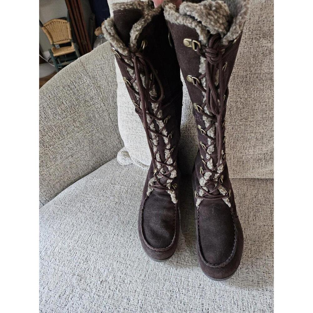 Timberland Boot Women Brown Suede Leather Sherpa Knee High Hippie US Size 8M